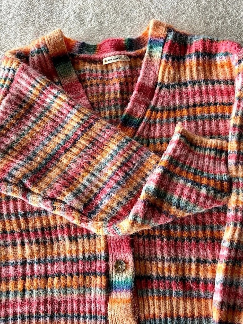 Marine Layer Dream Yarn Crop Cardigan Striped Pink & Orange Medium